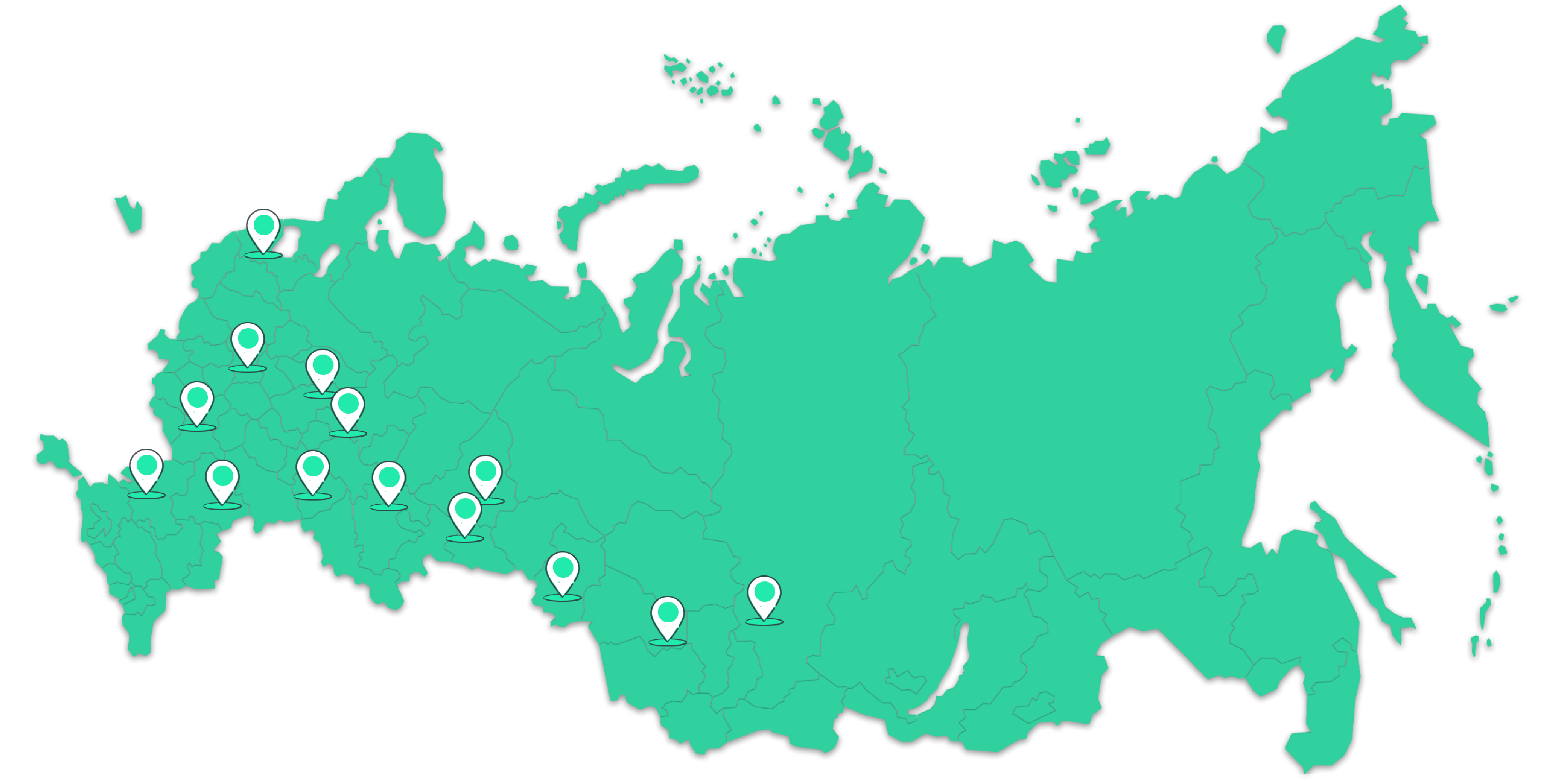 Карта с точками городов, в которых работает экотакси Убери